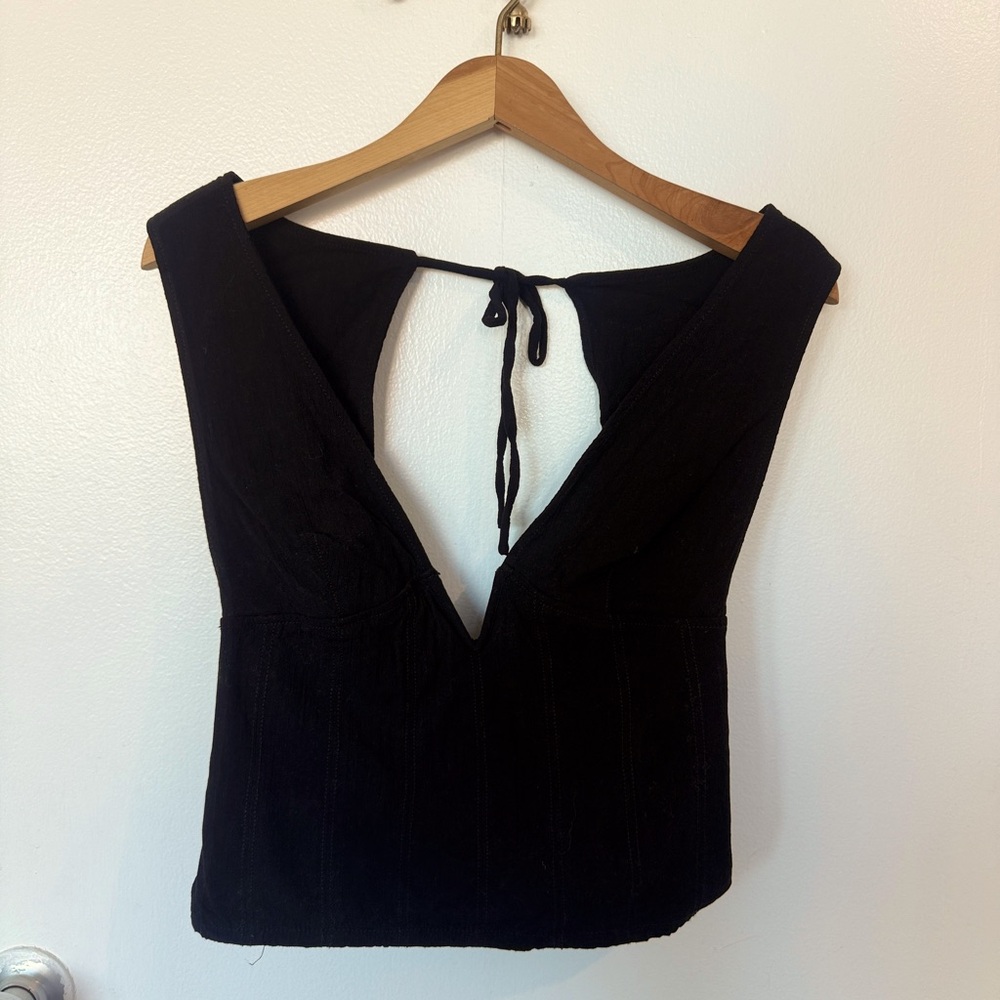 Free People Black Smock Crop Top V-Neck